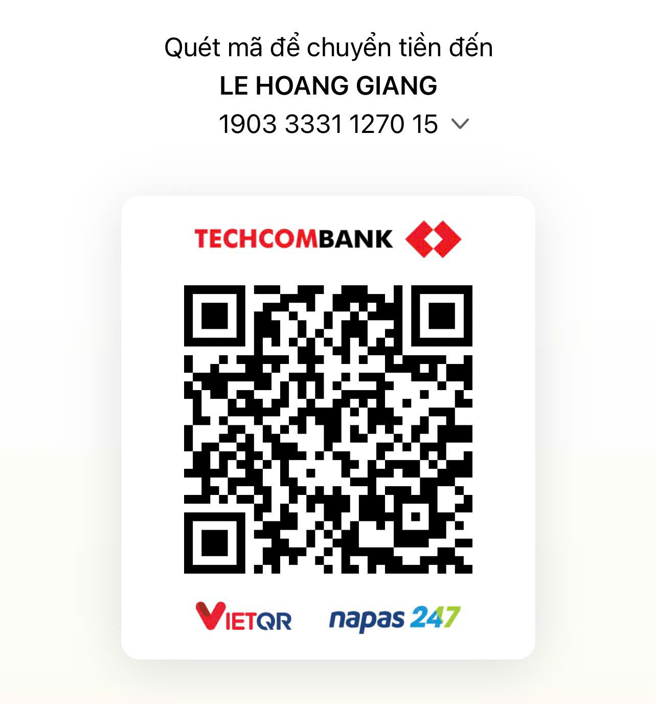 Mã QR thanh toán Lê Hoàng Giang Techcombank