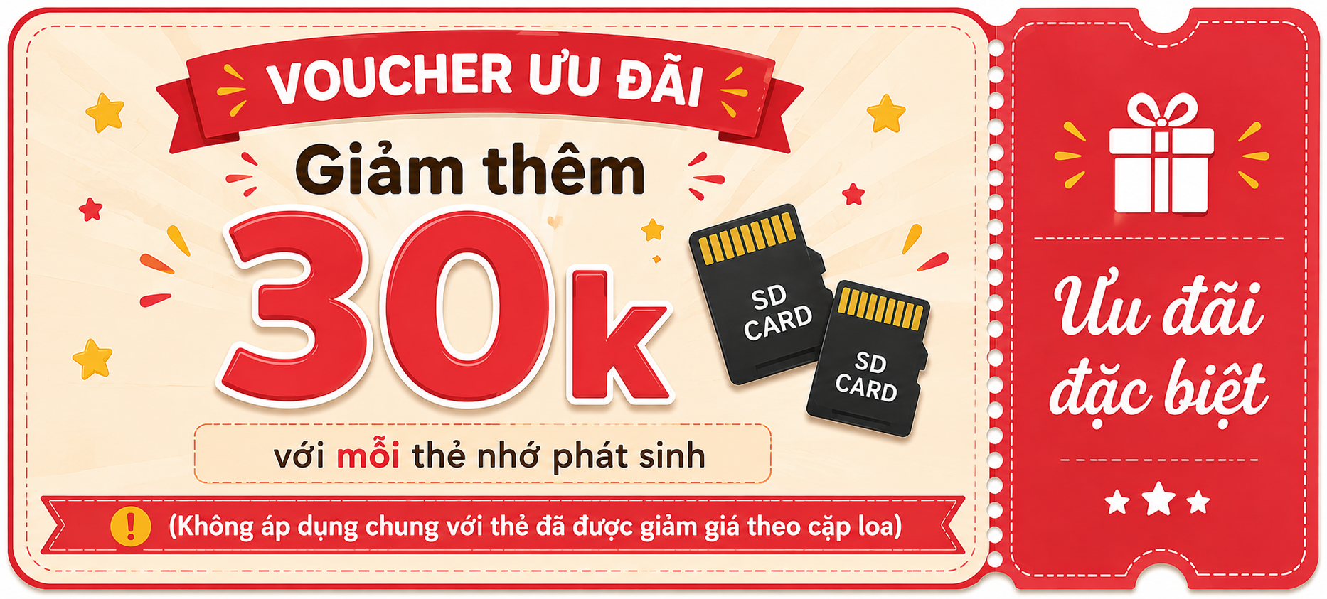 Voucher ưu đãi: giảm thêm 30k với mỗi thẻ nhớ phát sinh từ cái thứ 2 trong đơn hàng