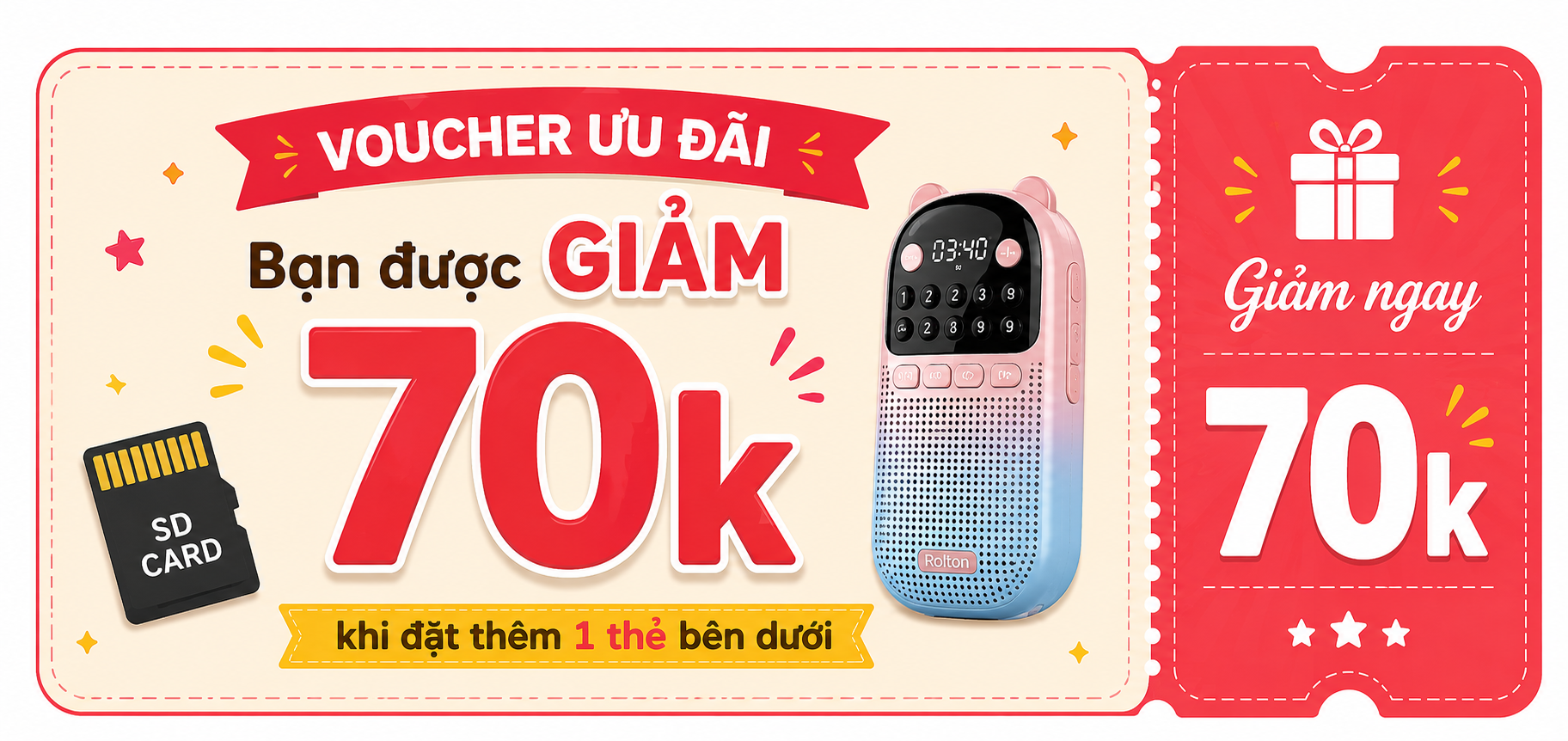 Voucher ưu đãi: giảm 70k khi đặt thêm 1 thẻ bên dưới với loa E300
